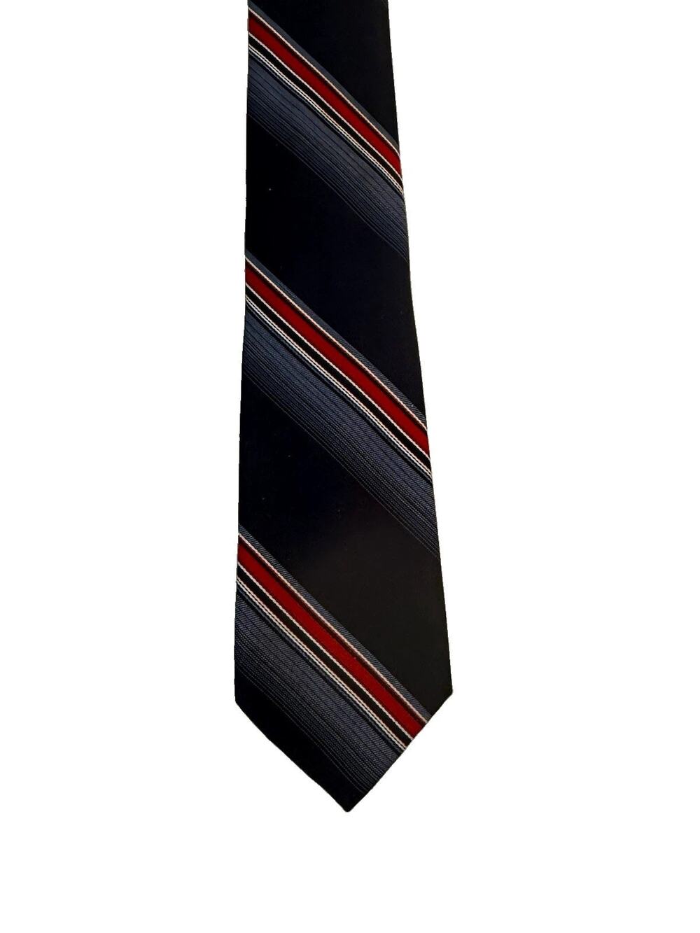 Ketch Men's Striped Woven Tie Navy Red Gray White Classic Width Length